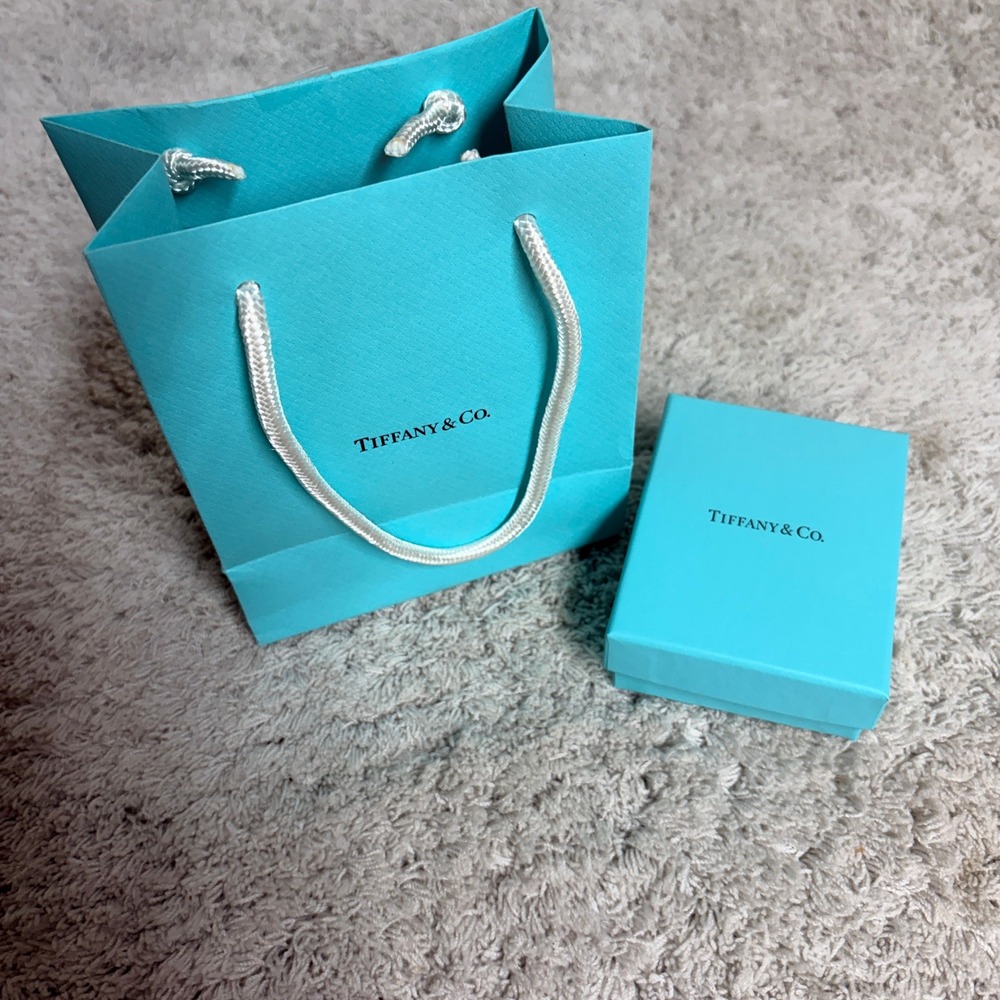 Tiffany & Co Blue Small Shopping Bag and Jewelry Gift Box Set with Ribbon